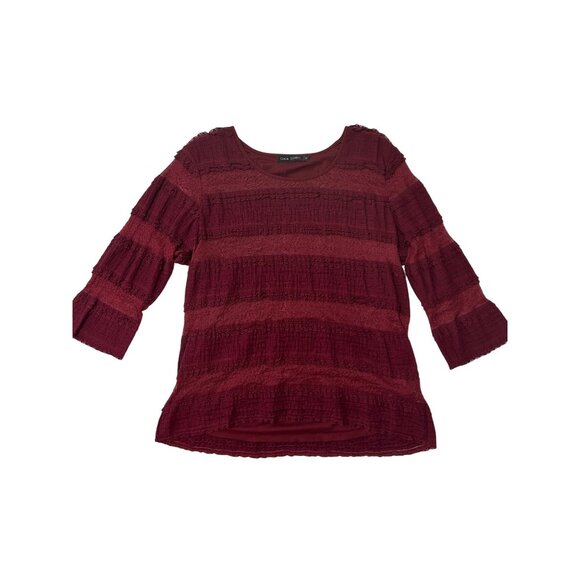 Casual Express Maroon Textured 3/4 Sleeve Blouse XL Blend Womens Top 1821 - Picture 1 of 7